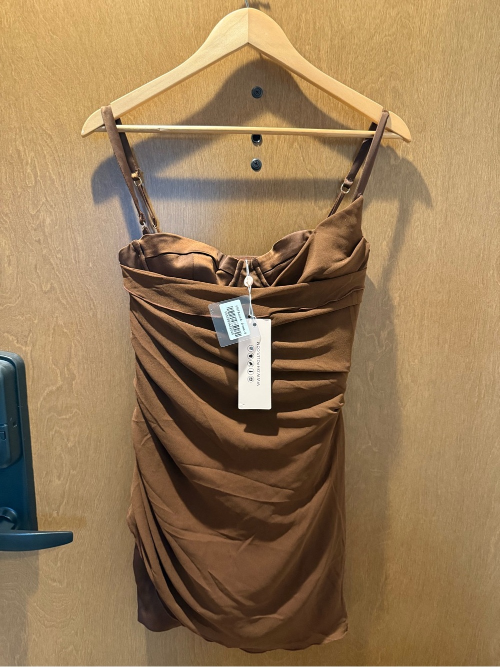 Oh Polly Brown Ruched Corset Slip Dress